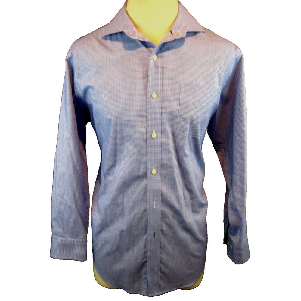 Mens Lauren Ralph Lauren Blue Check LS NonIron Cotton Dress Shirt sz 16.5-32/33